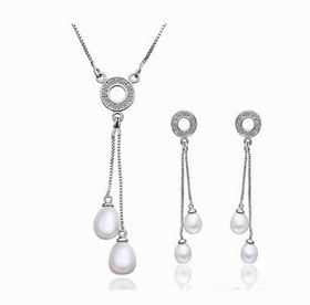 Gorgeous simulated pearl jewelry sets two line necklace+earrings diy NPLS 2 ELY