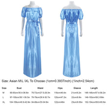 Graceful Womens Sexy Off Shoulder Long Blue Party Dresses Casual Short Sleeves Loose Full Length Princess Dress 1STL ELY