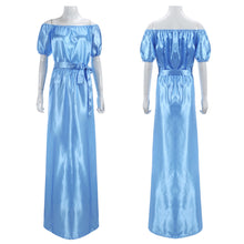 Graceful Womens Sexy Off Shoulder Long Blue Party Dresses Casual Short Sleeves Loose Full Length Princess Dress 1STL ELY