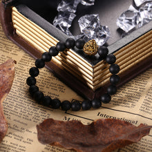 Grind Arenaceous Gold Lion Head MEN'S Charm Elastic Bracelet Healing Energy Beacelet Bangles 1STL ELY