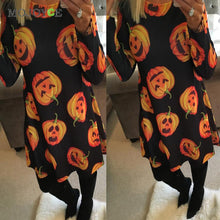 Halloween Lot Pumpkin Print Women Dress Vestidos Casual Long Sleeve O Neck Party Mini Dress Plus Size Dress ELY