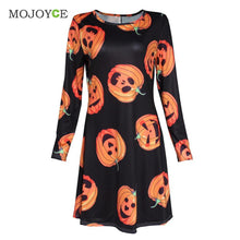 Halloween Lot Pumpkin Print Women Dress Vestidos Casual Long Sleeve O Neck Party Mini Dress Plus Size Dress ELY