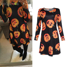Halloween Lot Pumpkin Print Women Dress Vestidos Casual Long Sleeve O Neck Party Mini Dress Plus Size Dress ELY