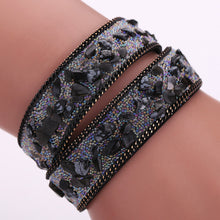 Handmade Gravel Stone Crystal Wristband Muiltilayer Bracelets Rhinestone Leather Braid Bangles Jewelry Feminina ELY