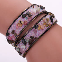 Handmade Gravel Stone Crystal Wristband Muiltilayer Bracelets Rhinestone Leather Braid Bangles Jewelry Feminina ELY