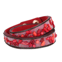 Handmade Gravel Stone Crystal Wristband Muiltilayer Bracelets Rhinestone Leather Braid Bangles Jewelry Feminina ELY