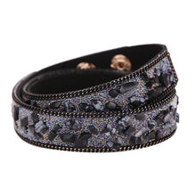Handmade Gravel Stone Crystal Wristband Muiltilayer Bracelets Rhinestone Leather Braid Bangles Jewelry Feminina ELY