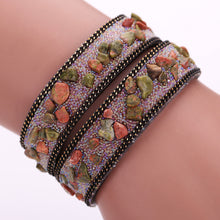 Handmade Gravel Stone Crystal Wristband Muiltilayer Bracelets Rhinestone Leather Braid Bangles Jewelry Feminina ELY
