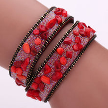 Handmade Gravel Stone Crystal Wristband Muiltilayer Bracelets Rhinestone Leather Braid Bangles Jewelry Feminina ELY