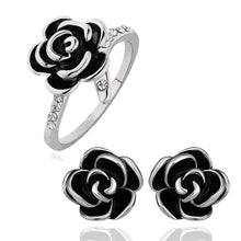18K Gold Plating jewelry set black rose earrings+ring SMTPS397 ELY