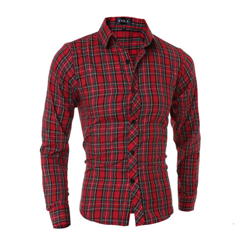 Mens Luxury Casual Slim Fit Dress Shirts Long Sleeve Plaid Shirt Long Sleeves Cotton Shirts 1STL ELY