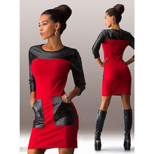 Mini Nightclubs Leisure PU leather Stitching Pocket Dress 1STL ELY