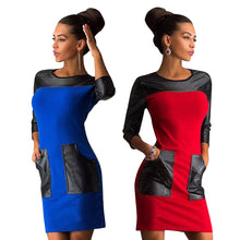 Mini Nightclubs Leisure PU leather Stitching Pocket Dress 1STL ELY