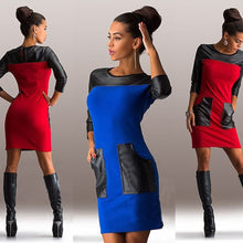 Mini Nightclubs Leisure PU leather Stitching Pocket Dress 1STL ELY