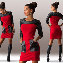 Mini Nightclubs Leisure PU leather Stitching Pocket Dress 1STL ELY