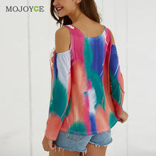Off Shoulder Women Blouses Tie Dye Cut Out Lace Splicing Long Sleeve Shirt Women Print Blusa Women Tops blusas femininas ELY