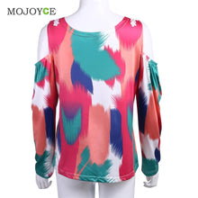 Off Shoulder Women Blouses Tie Dye Cut Out Lace Splicing Long Sleeve Shirt Women Print Blusa Women Tops blusas femininas ELY