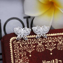 silver plated Earing Sterling Silver Jewelry Butterfly With Stone stud Earrings 369 ELY