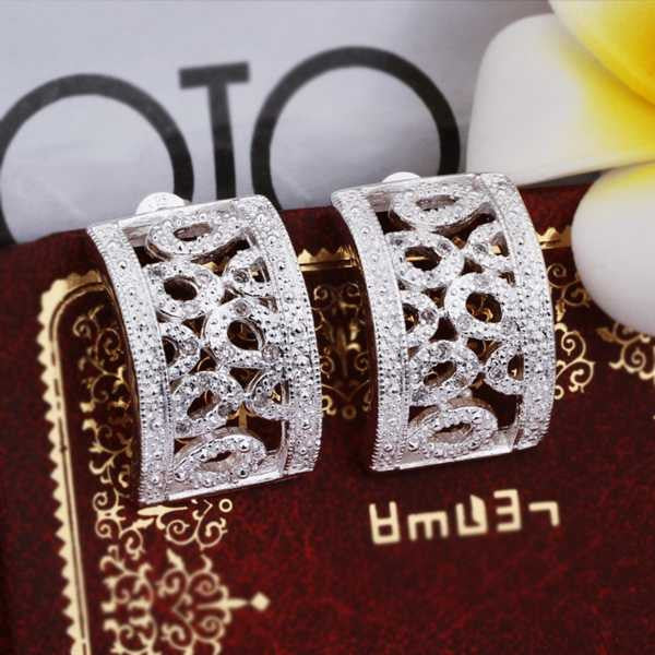 silver plated Earing Sterling Silver Jewelry Cute Inlaid Stone stud Earrings 367 ELY