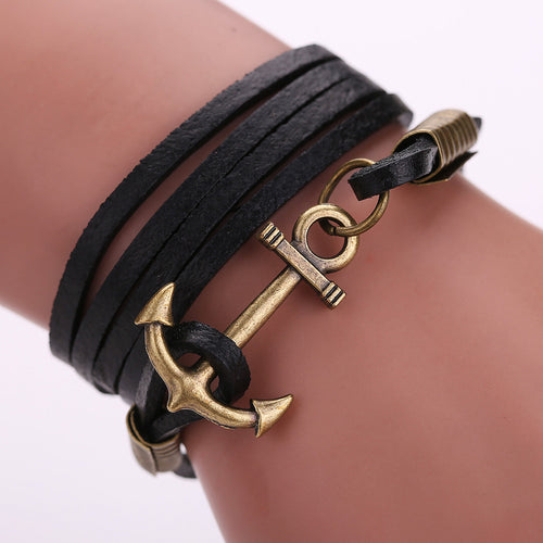PU Leather Bracelet Jewelry Men Women Anchor Charm Bracelets Infinity Leather Braid Handmade Bracelet 1STL ELY