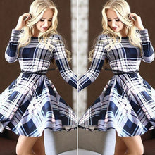 Plaid Women Dress Vestidos Vestido De Renda Plaid Long Sleeve Waisted Dress PU Belt Vestido De Festa ELY