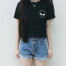 T Shirt Women Style Unique Print Tops Short Sleeve T-shirts Casual Crop Top Alien Printing T-Shirt 1STL ELY