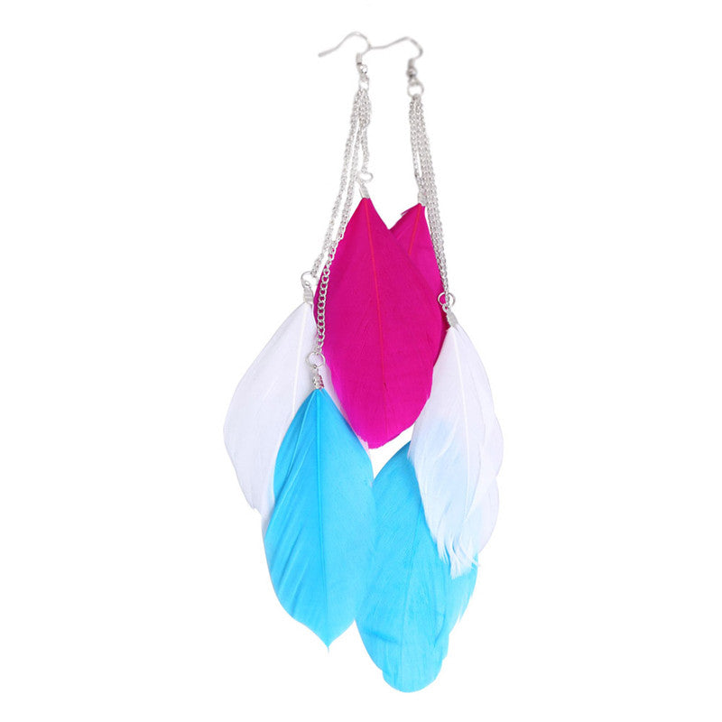 Vogue Exotic Multicolored Charming Three Plumage Tassels Girl Long Earrings Traditional Classical pattern ELY