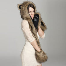 Warm Animal Beanies for Adults Fur Hat Scarf Fluffy Plush Cap Gorro Animal Hood Ear Hood Shawl Glove Animal Hat 1STL ELY