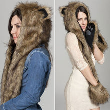 Warm Animal Beanies for Adults Fur Hat Scarf Fluffy Plush Cap Gorro Animal Hood Ear Hood Shawl Glove Animal Hat 1STL ELY