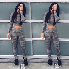 Women Long Sleeve Crop Top Shirt Pants Two-piece Sport Sweat Suit 1STL ELY