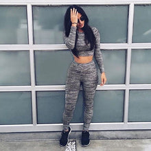Women Long Sleeve Crop Top Shirt Pants Two-piece Sport Sweat Suit 1STL ELY
