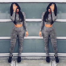 Women Long Sleeve Crop Top Shirt Pants Two-piece Sport Sweat Suit 1STL ELY