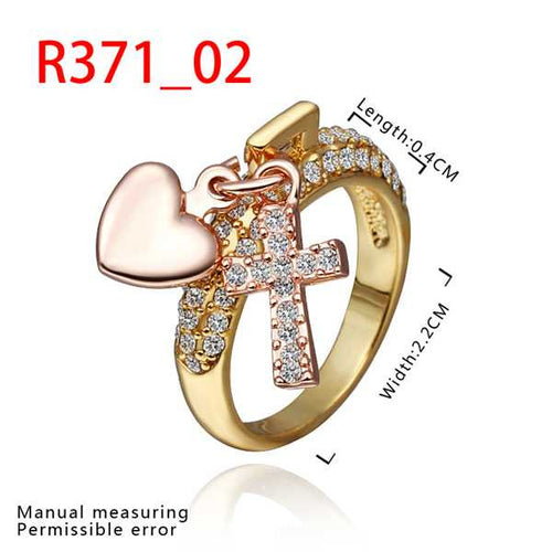 jewelry 18k GP heart and cross rings ring371 ELY