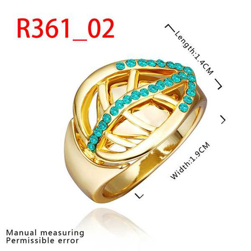 jewelry 18k GP leaves green t rings ring361 ELY