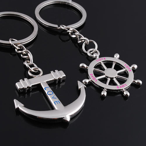 Key Chain Ring Keychain Metal Couples Lovers Anchor/Rudder Love Gift for Valentines day 1STL ELY