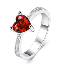 silver ringsilver plated jewelry ring Red Zircon Love Inlaid Stone Rings 252 ELY