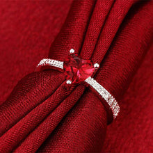 silver ringsilver plated jewelry ring Red Zircon Love Inlaid Stone Rings 252 ELY
