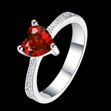 silver ringsilver plated jewelry ring Red Zircon Love Inlaid Stone Rings 252 ELY