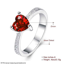silver ringsilver plated jewelry ring Red Zircon Love Inlaid Stone Rings 252 ELY