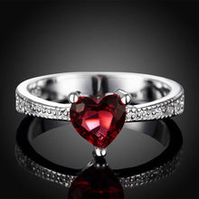 silver ringsilver plated jewelry ring Red Zircon Love Inlaid Stone Rings 252 ELY