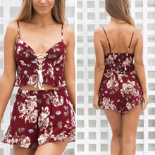 Two Pieces Set Floral Print Women Bohemia Jumpsuit Rompers Fitness Short Playsuits Spaghetti Strap Backless Jumpsuits ELY