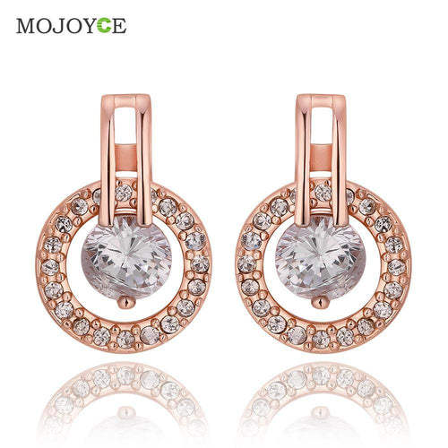 Imitation Round Brilliant Crystal Earrings Nickle Free Antiallergic 18K Gold Plated 1STL ELY