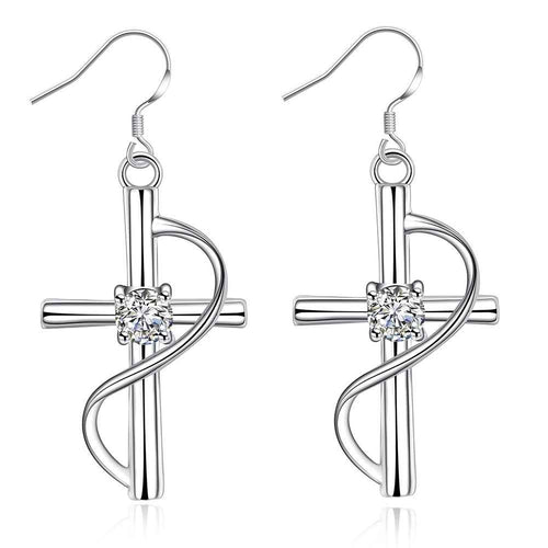Inlaid Cross drop Earings silver plated jewelry earrings silver plated earrings 194 ELY