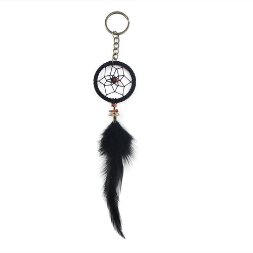 Key Ring Keychain Black Dream Catcher Handmade Handcraft Feather Natural 1STL ELY