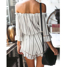 Lace Jumpsuit Romper Striped Beach Shorts Off-Shoulder Combinaison Short Femme Womens Jumpsuit Combinaison Femme Stripe Playsuit ELY