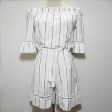 Lace Jumpsuit Romper Striped Beach Shorts Off-Shoulder Combinaison Short Femme Womens Jumpsuit Combinaison Femme Stripe Playsuit ELY