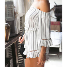 Lace Jumpsuit Romper Striped Beach Shorts Off-Shoulder Combinaison Short Femme Womens Jumpsuit Combinaison Femme Stripe Playsuit ELY