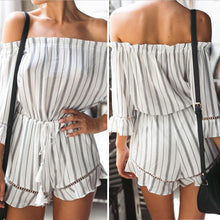 Lace Jumpsuit Romper Striped Beach Shorts Off-Shoulder Combinaison Short Femme Womens Jumpsuit Combinaison Femme Stripe Playsuit ELY