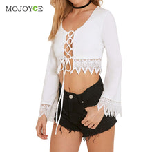 Lace Up White Chiffon Blouse Shirt Women Long Sleeve Casual Cross Chic Women Blouse Blusas Women Tops Blusas y Camisas Mujer ELY