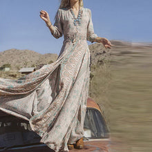 Lady Causal Long Sleeve Women Dress Vestidos De Festa Beach Boho Long Dress Bohemian V Neck Print Dress vestido de festa ELY